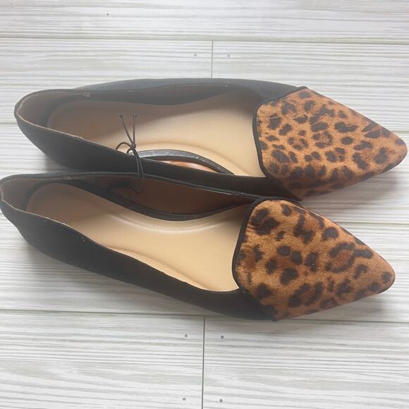 Gap Women’s  Black and Animal Print Pointed Toe D’Orsay Ballet Flats Sz 7 - Picture 3 of 9